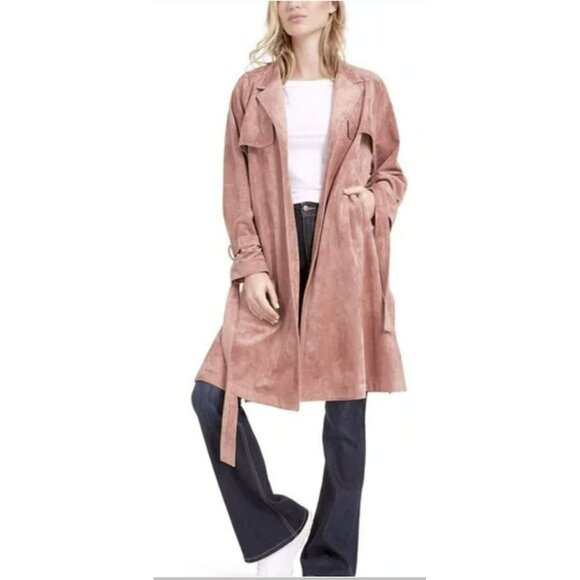 Oat Jackets & Blazers - Oat Trench Coat Mauve Pink Faux Suede Wrap Coat Size Large NWT $149